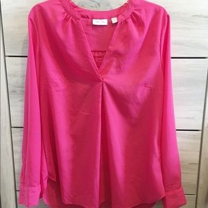 New York and company v-neck long sleeves blouse color hot pink